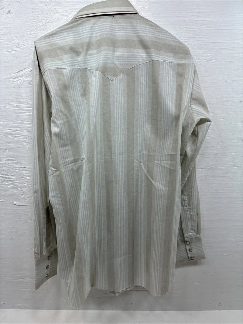 New Men’s H Bar C Tan White Stripe Long Sleeve Pearl Snap 16 X 34 Large Q-87