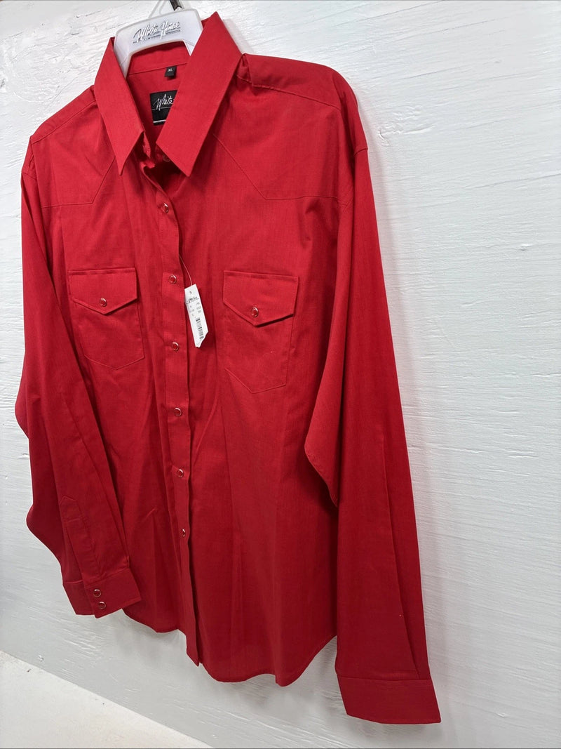 New Men’s White Horse Western Red Long Sleeve Pearl Snap XL V-12