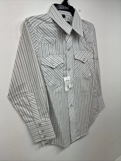 New Boys White Horse Gray Stripe Long Sleeve Pearl Snap Medium DD-118