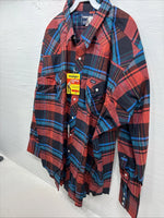 New Men’s Wrangler Red Blue Navy Flannel Long Sleeve Pearl Snap 20 X 36 XL H-60