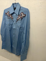 New Men’s Blue Champion Pearl Snap Western Long Shirt. 15.5 X 34 Medium A-177
