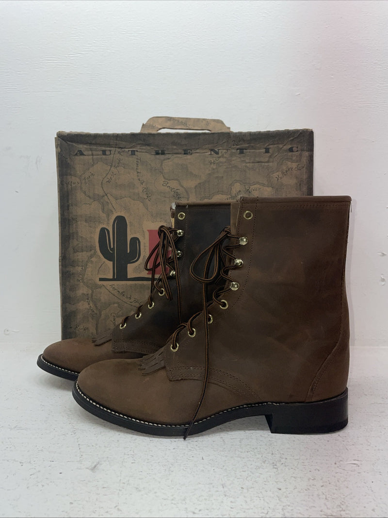 New Men’s Brown Lace Up Laredo Cowboy Boots. 1225 9.5 9 1/2 D. 5-45