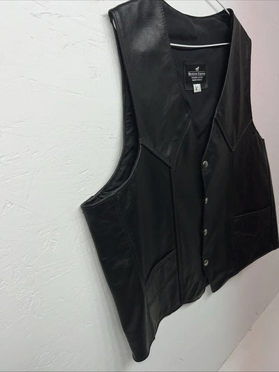 New Men’s Black Western Express Leather Biker Vest XL Q-603