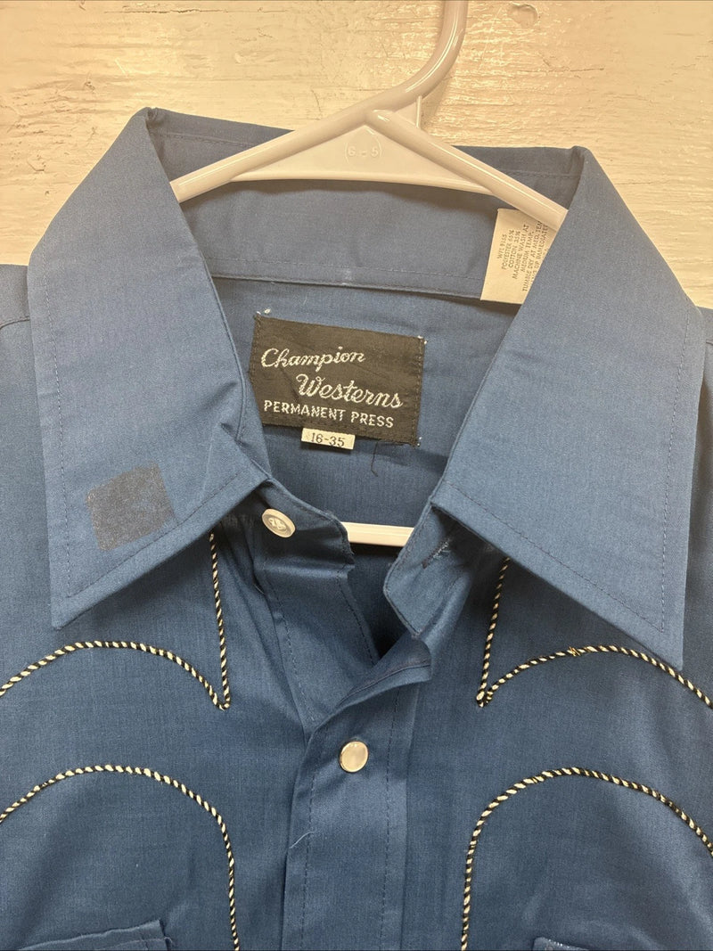 New Women’s Champion Western Blue Designed Long Sleeve Pearl Snap 16 Large T-88