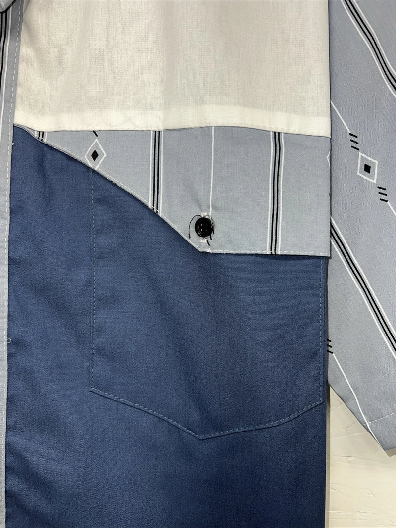 New Men’s Cowboy threads Blue And White Short Sleeve Button Up Small A-194