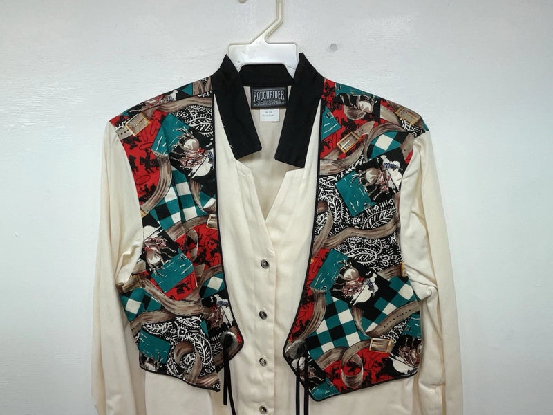 New Women’s Cream Horse Circle Y Long Sleeve Button Up Shirt M #60531 3B-41