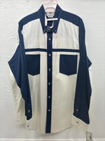 New Men’s Cowboy Threads Blue White Long Sleeve Button Up Shirt Large V-79