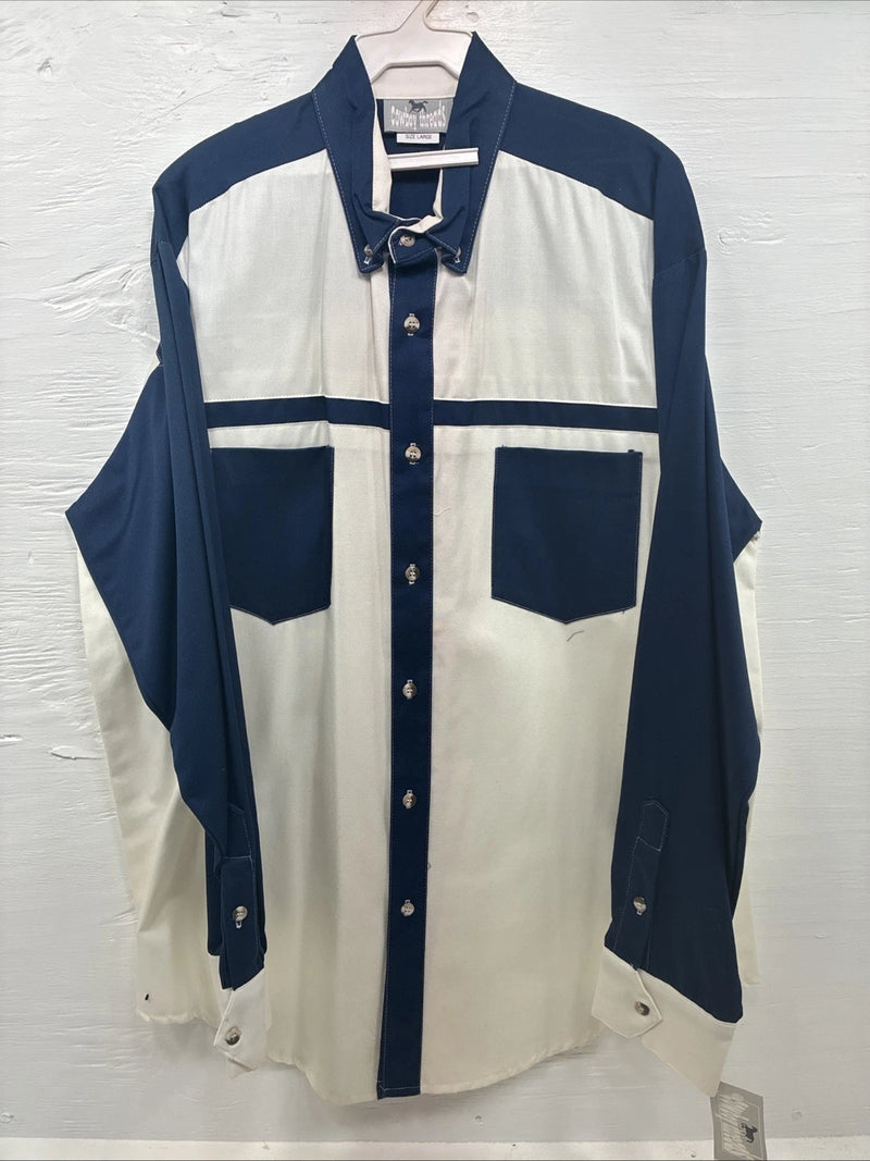 New Men’s Cowboy Threads Blue White Long Sleeve Button Up Shirt Large V-79