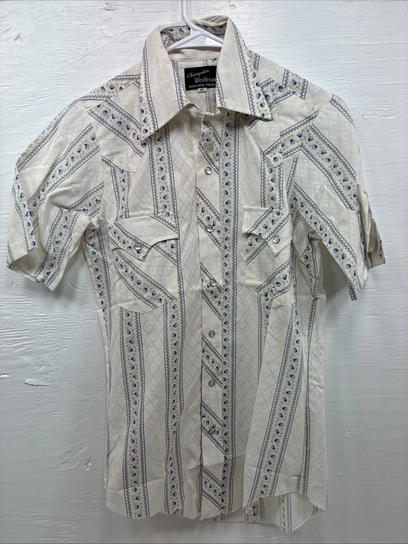 New Men’s Champion Western White Western Short Sleeve Pearl Snap Small J-57