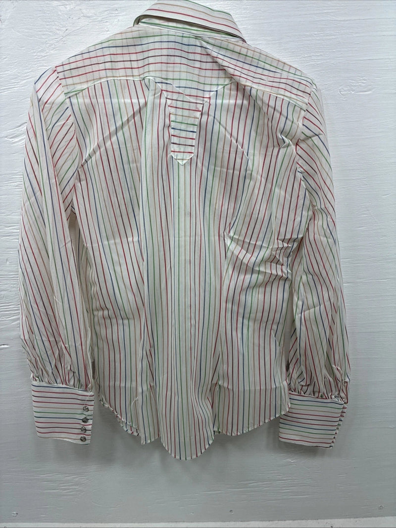 New Women’s Rock mount White Stripe Long Sleeve Pearl Snap Small AA-52