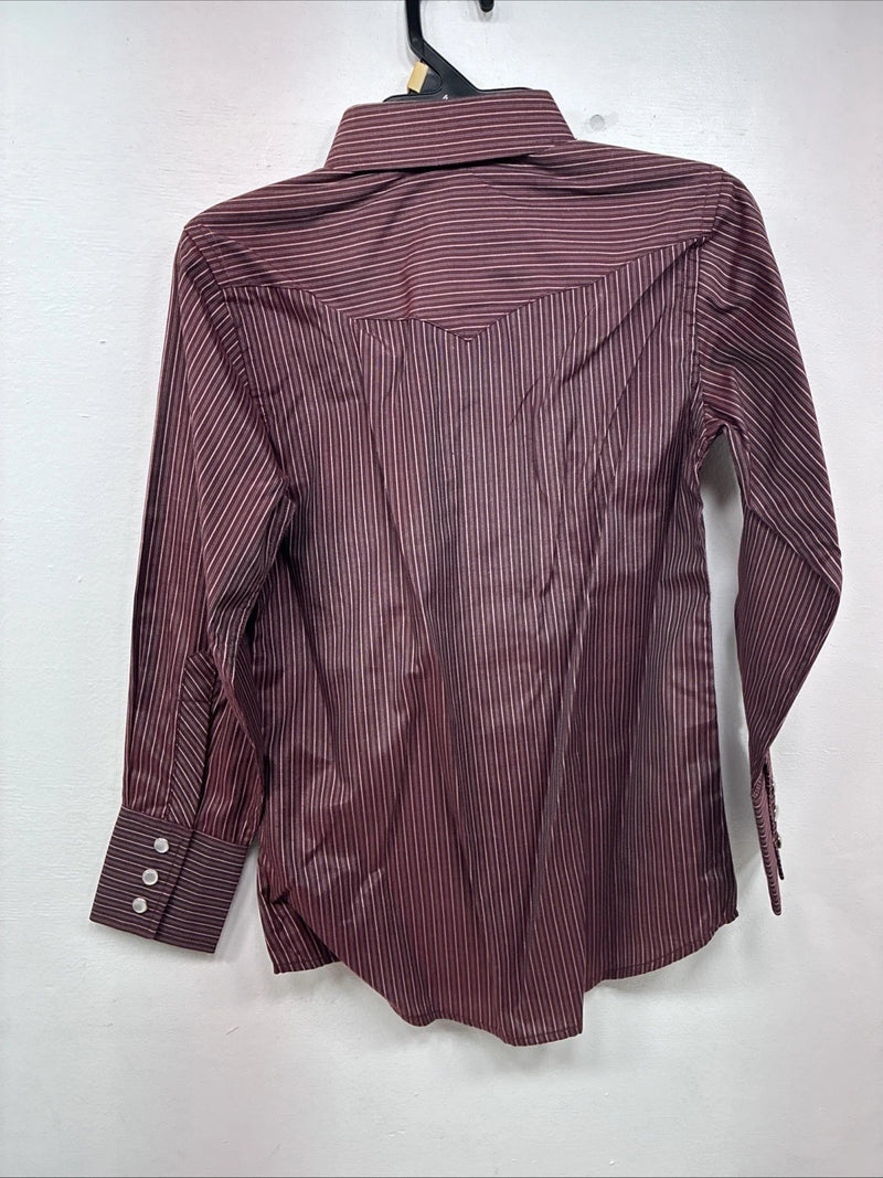 New Kids White Horse Purple Stripe Long Sleeve Pearl Snap Medium DD-73 