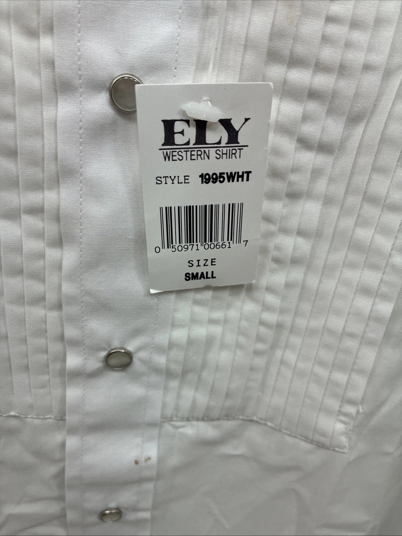 New ELY Cattleman White Long Sleeve Pearl Snap English Shirt Small X-97