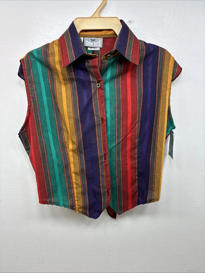 New Women’s Cowboy Threads Stripe Sleeveless Button Up Size Small TT-81