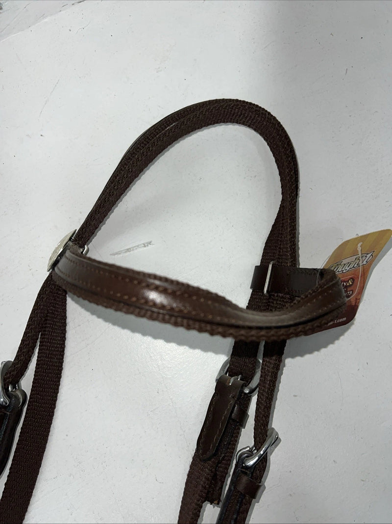 New Tough 1 Brown Nylon Browband Headstall With Bit Split Reins #42-7499 W-33
