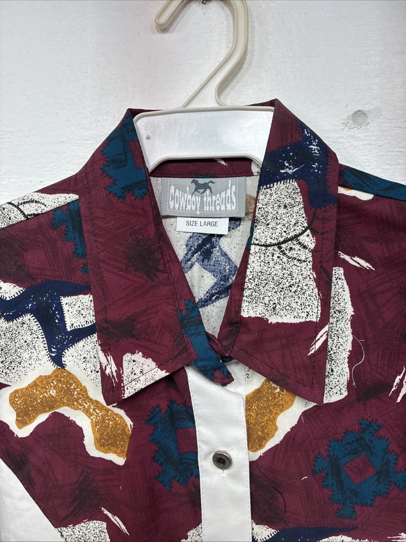 New Women’s Cowboy Threads Multicolor Design Long Sleeve Button Up Large LL-94