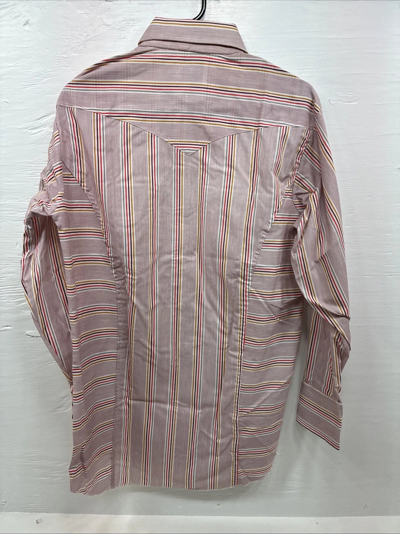 New Men’s Tem Tex Pink Stripe Long Sleeve Pearl Snap Medium J-73