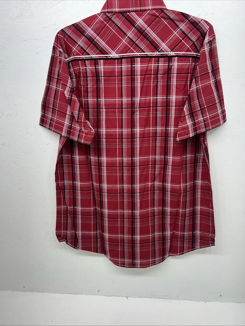 New Men’s Red ELY 1878 Short Sleeve Pearl Snap Shirt. XL S-24