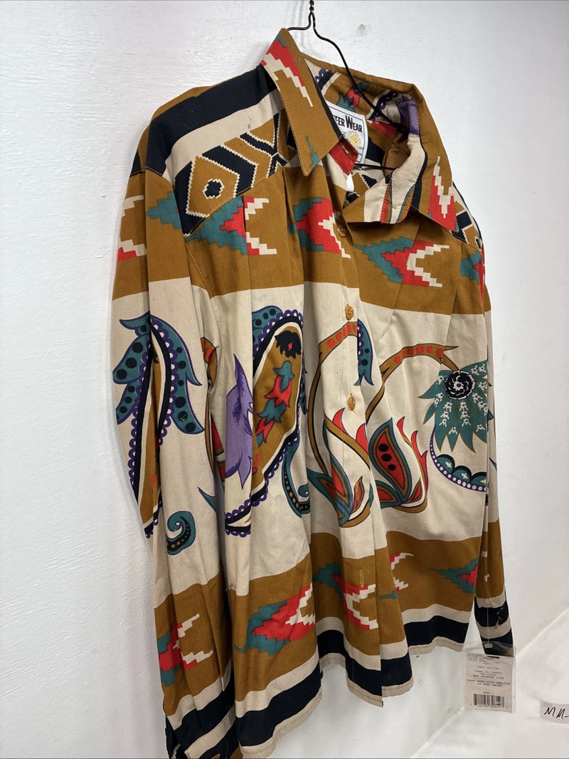 New Women’s Pioneer Wear Multicolor Design Long Sleeve Button Up Large MM-67