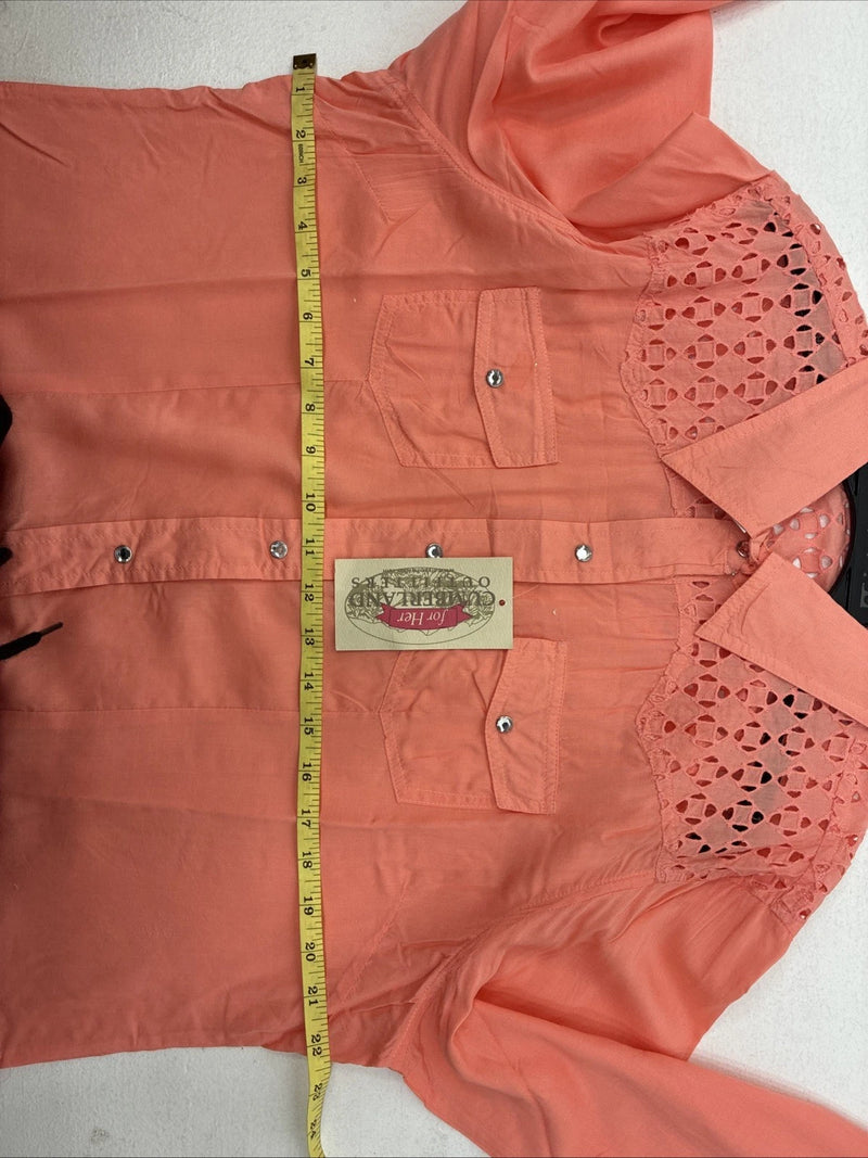 New Women’s Cumberland Pink Designed Long Sleeve Pearl Snap XL II-7