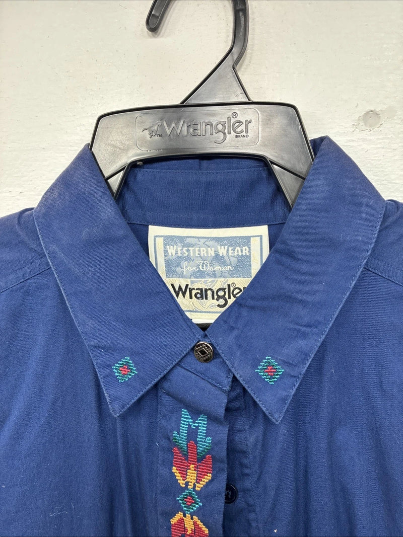 New Womens Wrangler Blue Designed Long Sleeve Button Up Large II-86