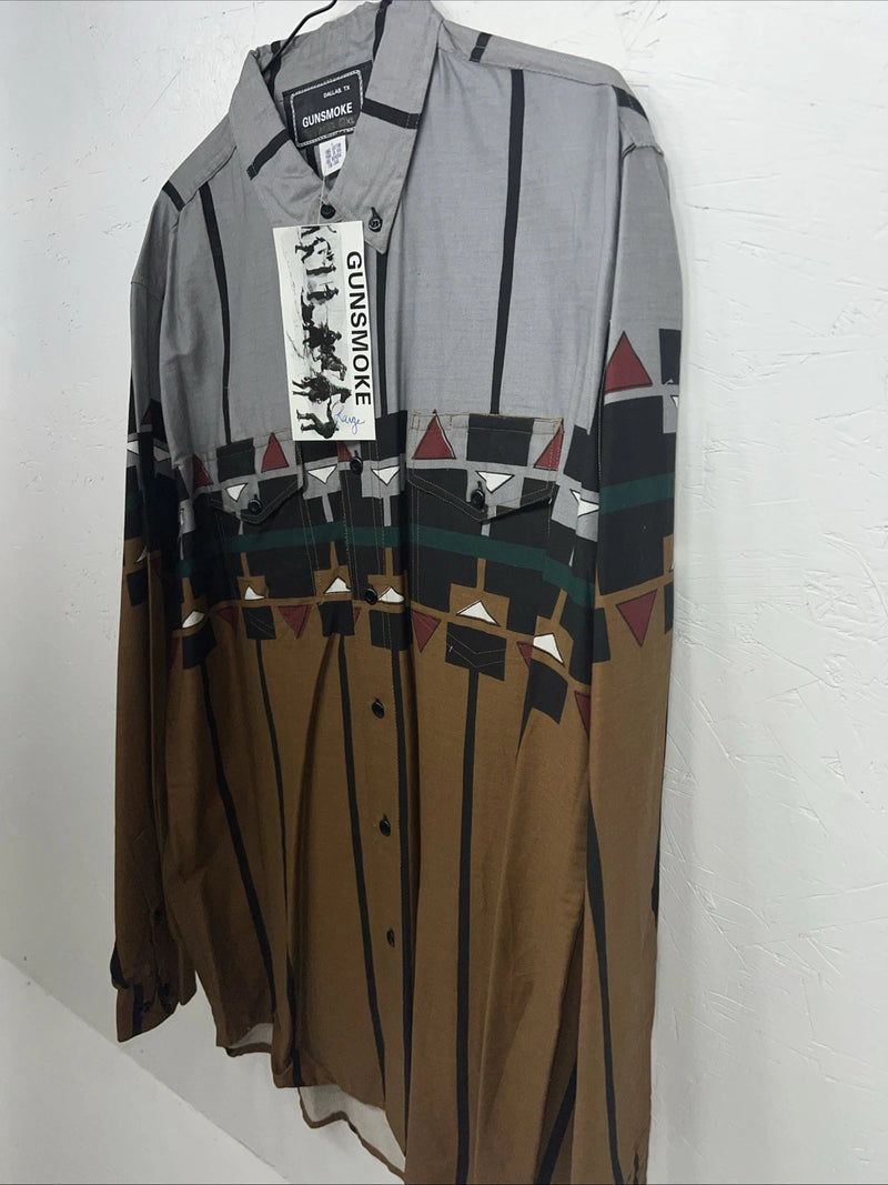 New Men’s Gray Brown Gunsmoke Button Up Long Sleeve Shirt Large P-39