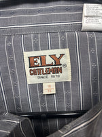 New Men’s ELY Cattleman Gray White Design Long Sleeve Pearl Snap 16 Large X-19
