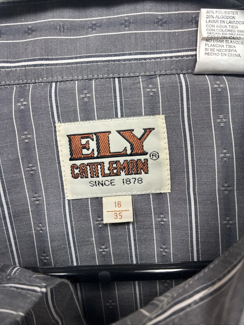 New Men’s ELY Cattleman Gray White Design Long Sleeve Pearl Snap 16 Large X-19