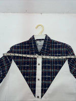 New Women’s Cowboy Threads White Navy Plaid Long Sleeve Button Up M #7906 3C-41