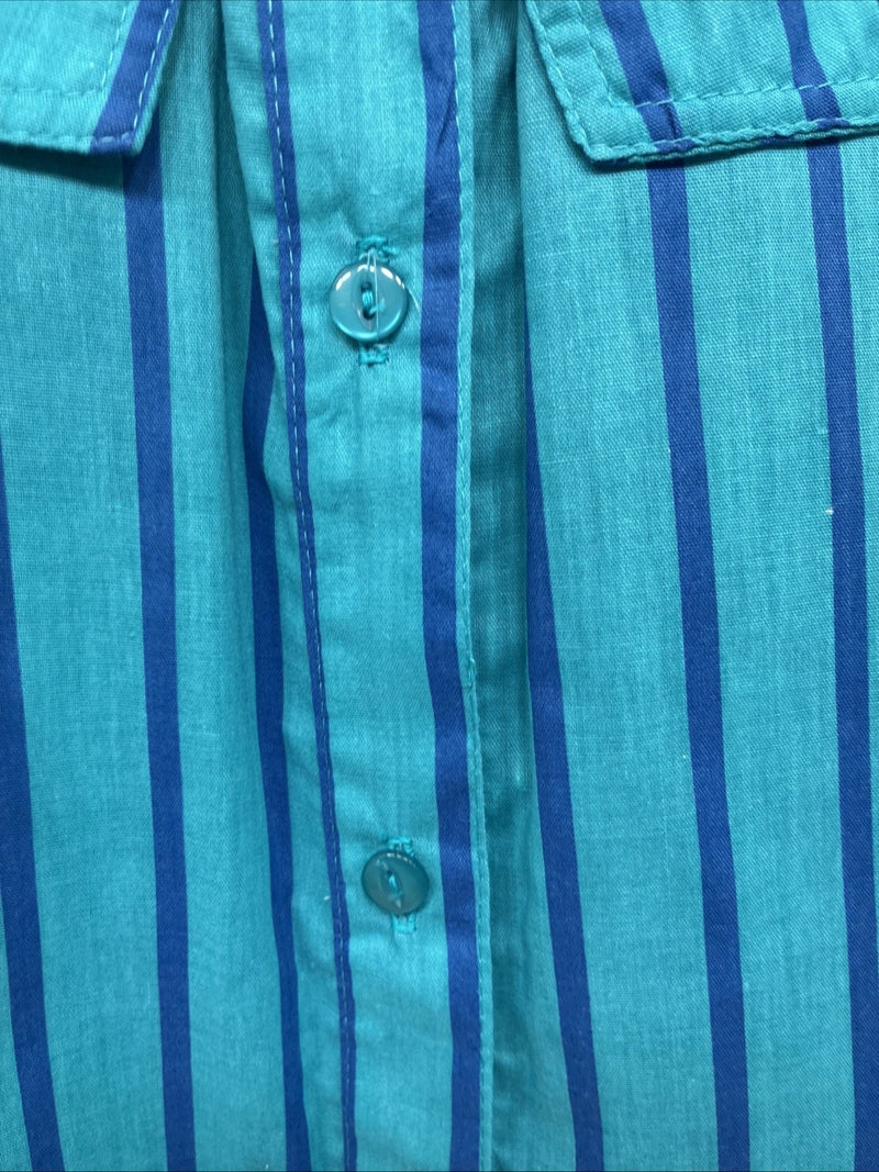 New Women’s H Bar C Blue Stripe Long Sleeve Button Up Size 10 MM-14
