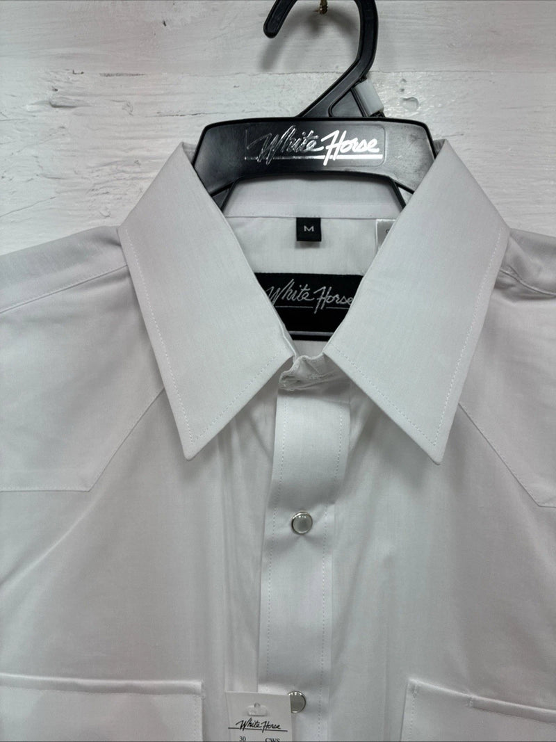 New men’s White Horse White Simple Long Sleeve Pearl Snap Medium K-33