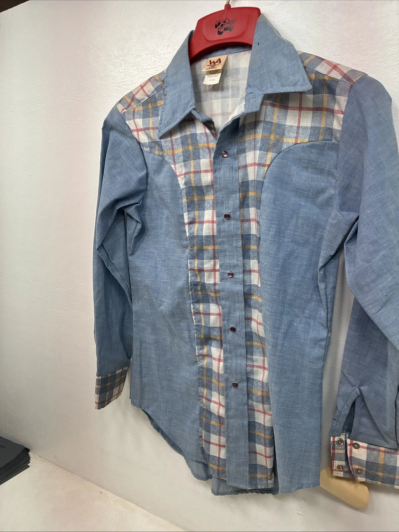 New Women’s Western Art Blue Plaid Long Sleeve Pearl Snap Size 16 TT-109