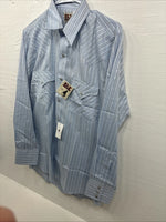 New Men’s ELY Cattleman Blue Stripe Long Sleeve Pearl Snap 15 Medium AA-72