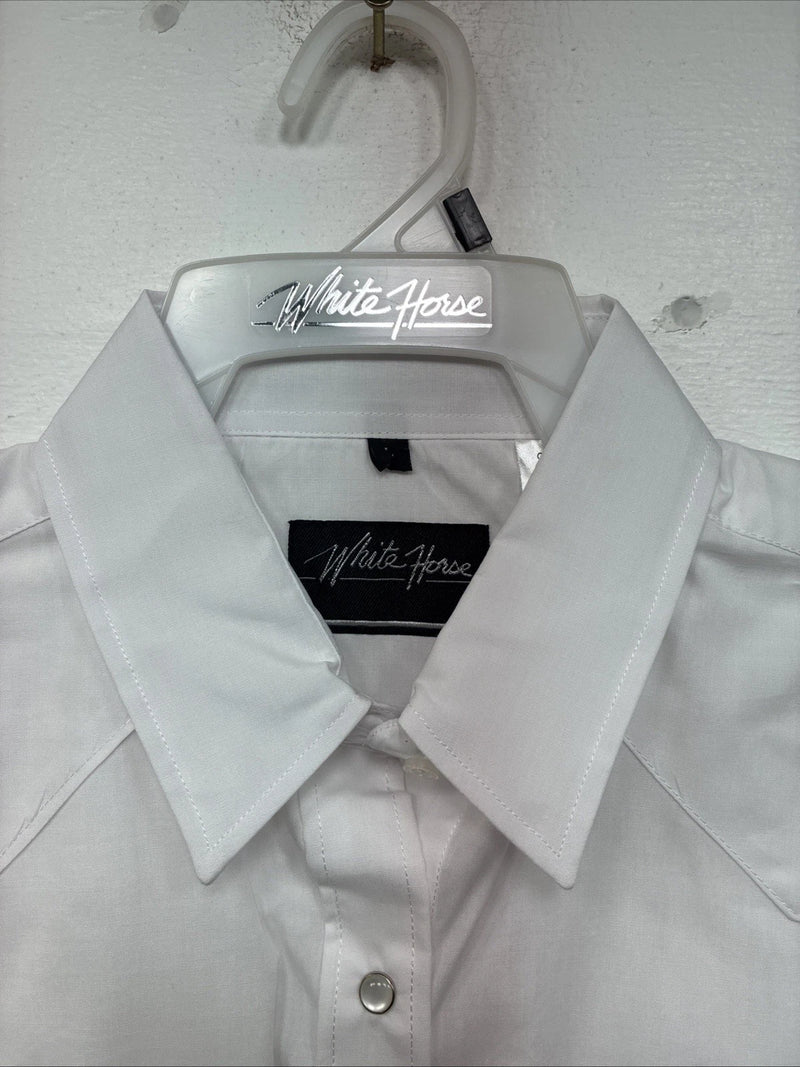 New Women’s White Horse White Long Sleeve Pearl Snap Large KK-74