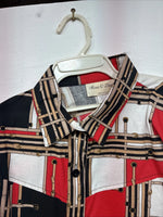 New Women’s Maria O Design Red Black Long Sleeve Button Up XL GG-55