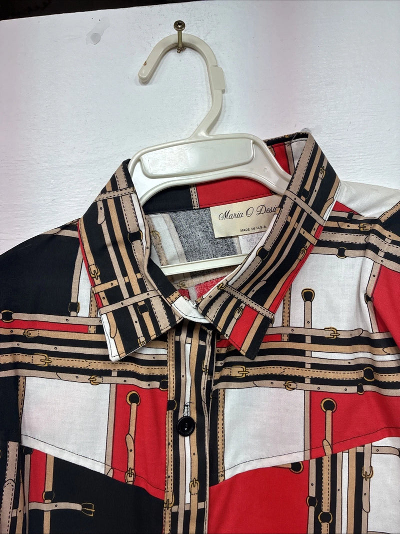 New Women’s Maria O Design Red Black Long Sleeve Button Up XL GG-55