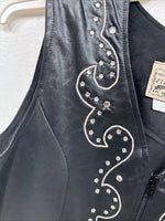 New Women’s 1848 RanchWear Black Rhinestone Sleeveless Vest Zip Up Large YY-43