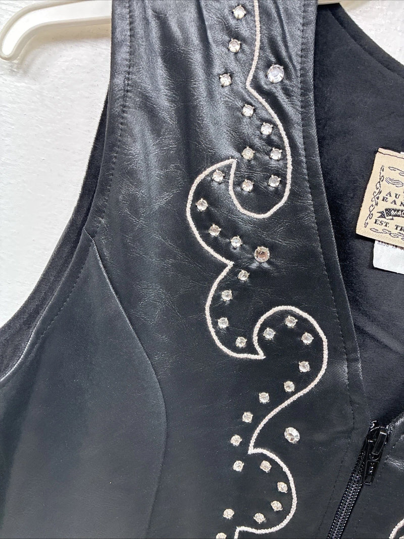 New Women’s 1848 RanchWear Black Rhinestone Sleeveless Vest Zip Up Large YY-43