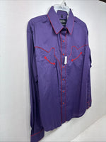 New Women’s White Horse Purple Long Sleeve Pearl Snap Size Large KK-58