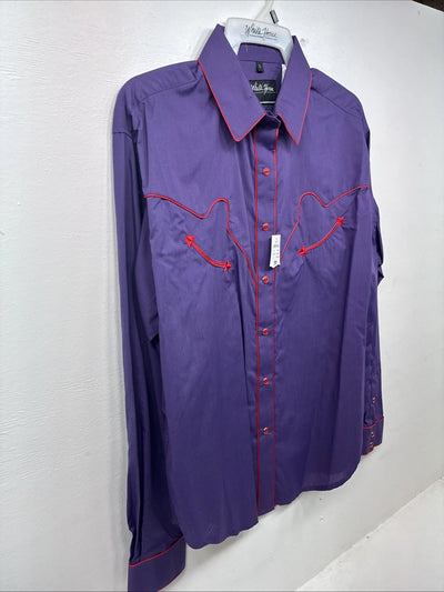 New Women’s White Horse Purple Long Sleeve Pearl Snap Size Large KK-58