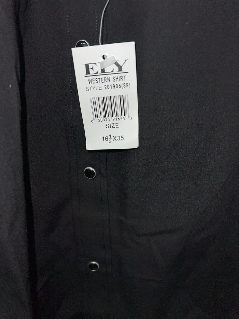 New Men’s Black ELY Cattleman Pearl Snap Long Sleeve Shirt 16.5x35 L P-35