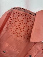 New Women’s Cumberland Pink Designed Long Sleeve Pearl Snap 2XL II-6