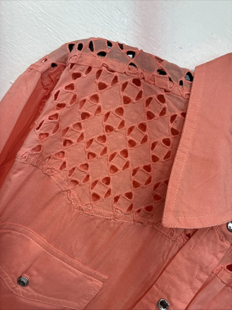 New Women’s Cumberland Pink Designed Long Sleeve Pearl Snap 2XL II-6