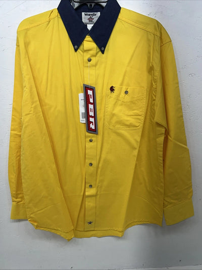 New Men’s Yellow Wrangler PBR Long Sleeve Button Up Shirt. Large P-62