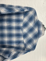 New Men’s ELY Cattleman Blue White Plaid Long Sleeve Pearl Snap XL T-44
