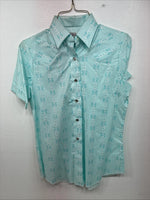 New Women’s H Bar C Blue Bow Short Sleeve Pearl Snap Size 32 LL-56