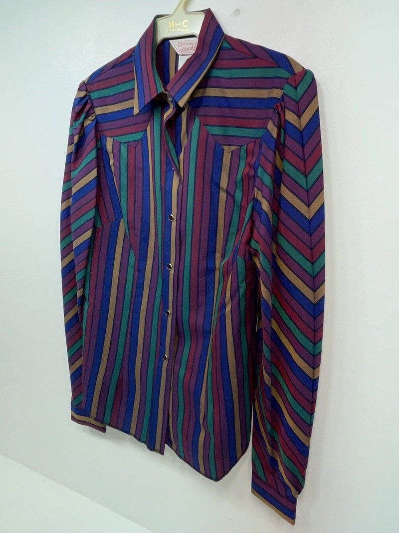 New Women’s Color Striped H Bar C Long Sleeve Button Up Shirt #20119 3B-38