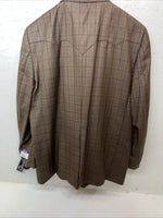 New Circle S Brown Plaid Suit Jacket 52L #25832 Y-600