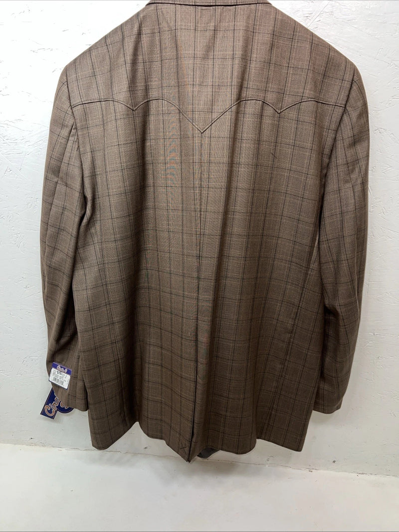 New Circle S Brown Plaid Suit Jacket 52L #25832 Y-600