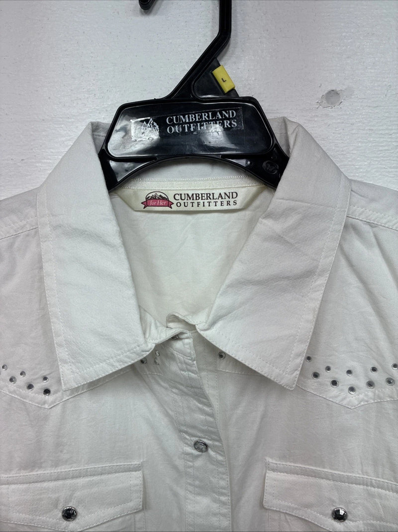 New Women’s Cumberland White Gem Long Sleeve Pearl Snap Large MM-8