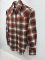 New Men’s Panhandle Slim Orange Plaid Long Sleeve Pearl Snap Small J-64